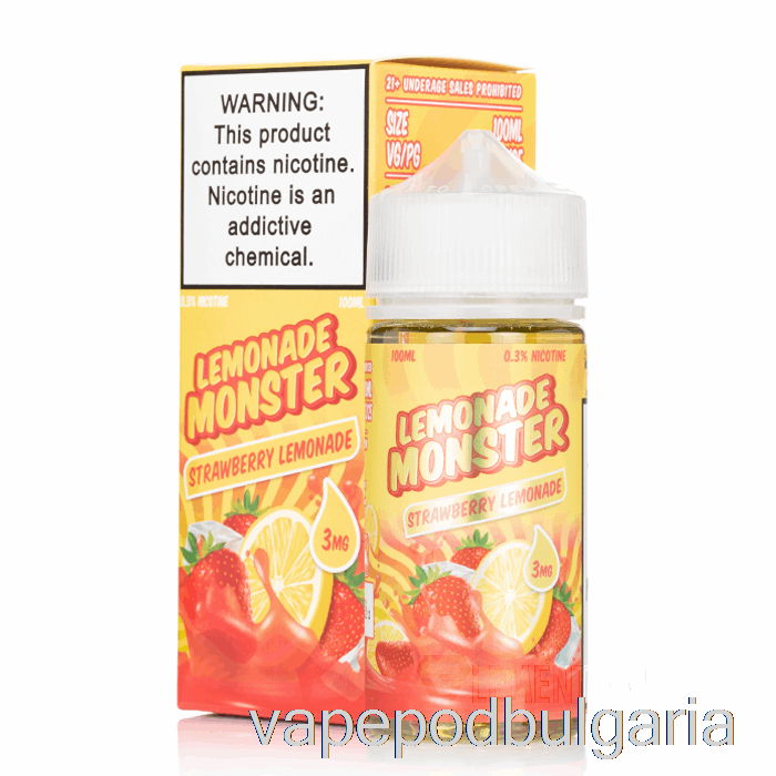 Vape 10000 Дръпки Strawberry Lemonade - лимонада чудовище - 100ml 3mg